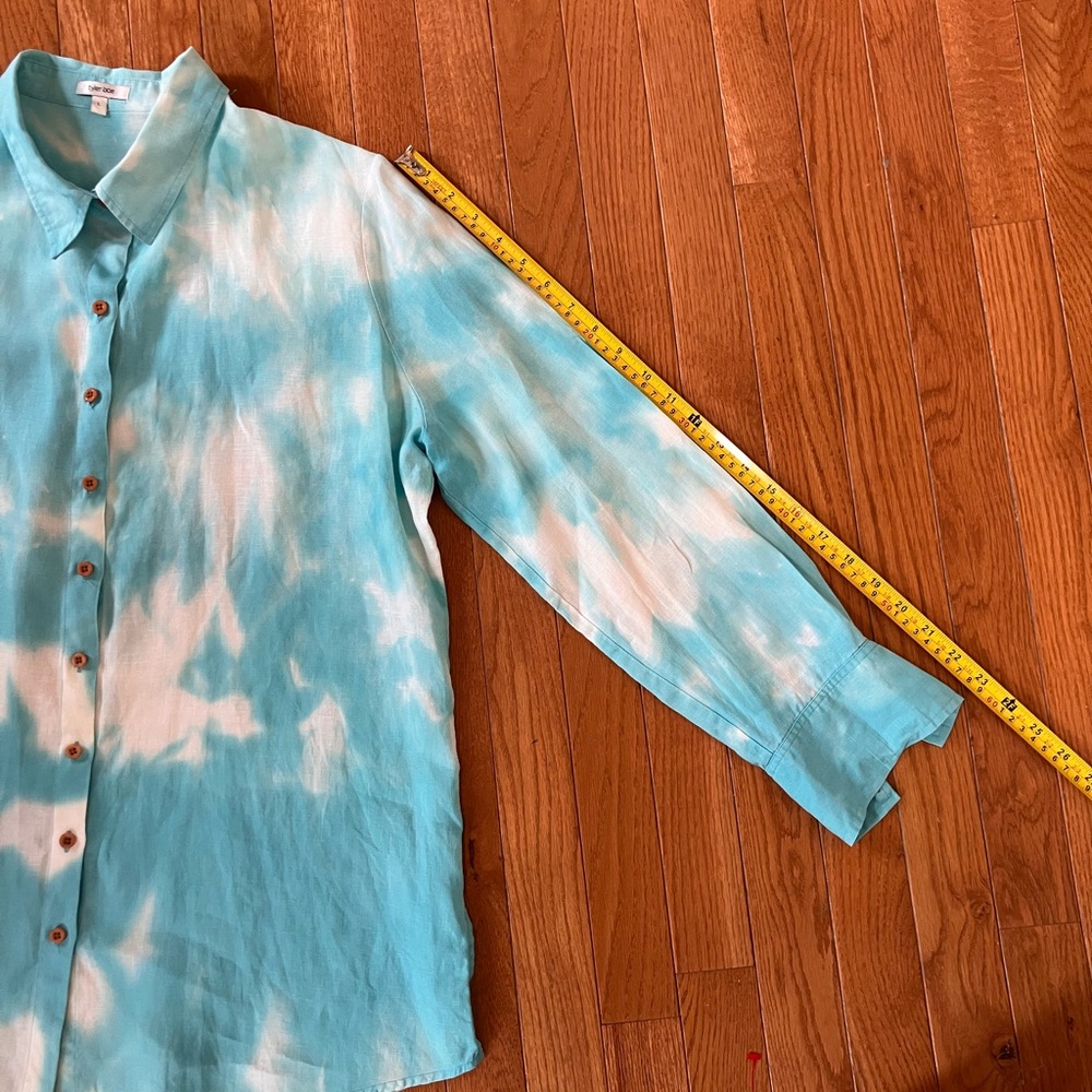 Tyler Boe Turquoise Blue Tie-Dye Button-Down Linen Shirt L - Picture 4 of 10